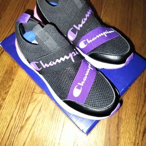 Brand New Champion Black and Purple Slip-On Sneakers Sz 6Y NIB